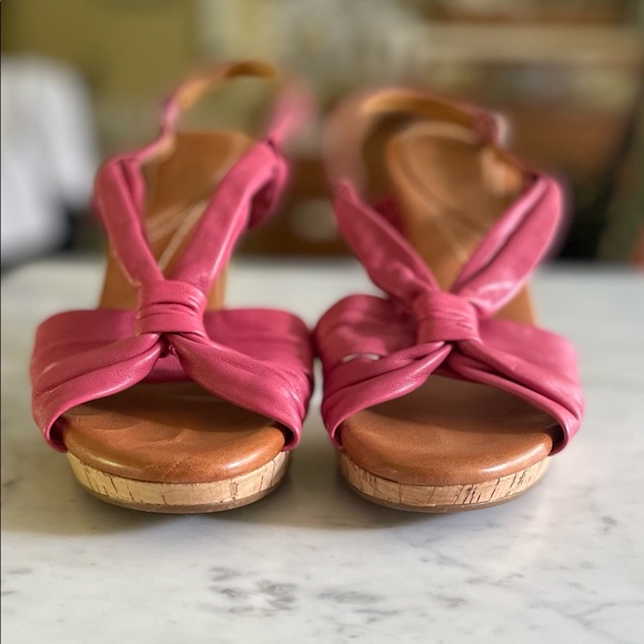 Nya Wind pink soft twisted leather sling back cork heels size 7N - Picture 5 of 10